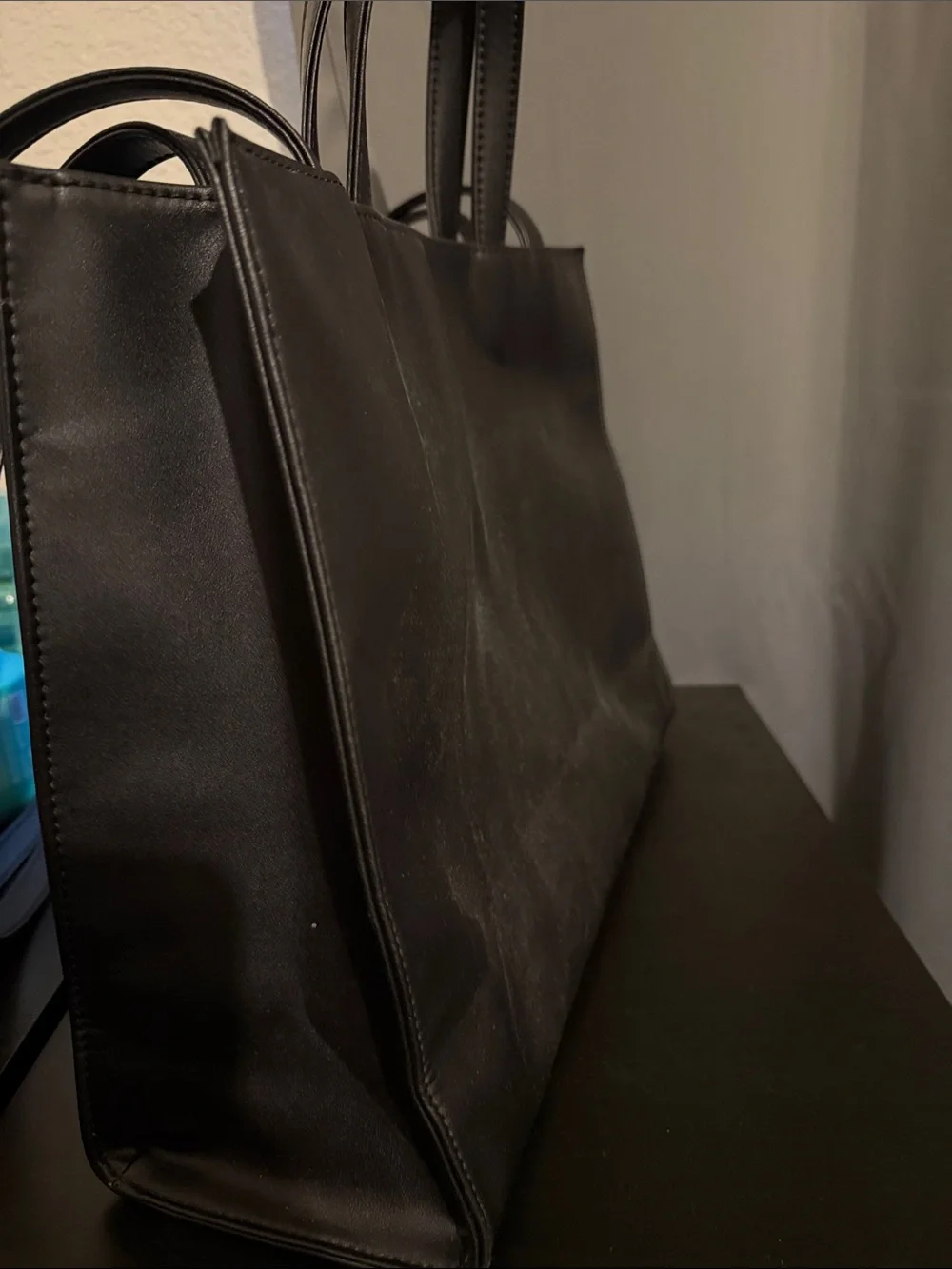 Telfar Black Logo Medium Tote in Smooth Leather-Look